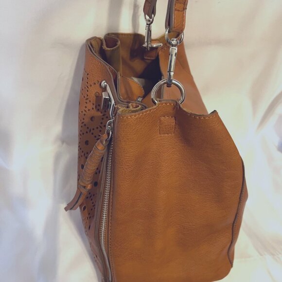 Carlos Santana Stenciled Expandable Faux Leather Boho Camel Shoulder Purse-Adj - Picture 10 of 16